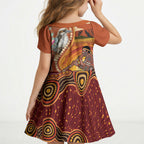 Australia Didgeridoo Kid Short Sleeve Dress Aussie Kookaburra Indigenous Dot Art