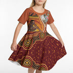 Australia Didgeridoo Kid Short Sleeve Dress Aussie Kookaburra Indigenous Dot Art