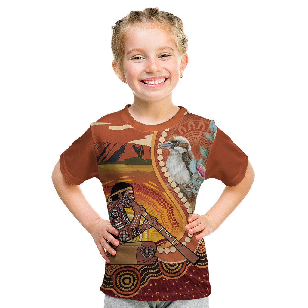 Australia Didgeridoo Kid T Shirt Aussie Kookaburra Indigenous Dot Art