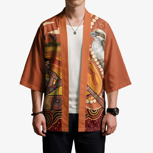 Australia Didgeridoo Kimono Aussie Kookaburra Indigenous Dot Art