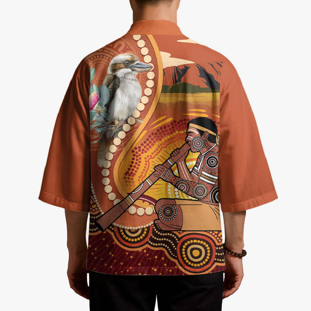 Australia Didgeridoo Kimono Aussie Kookaburra Indigenous Dot Art