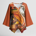 Australia Didgeridoo Kimono Sleeve Blouse Aussie Kookaburra Indigenous Dot Art