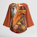 Australia Didgeridoo Kimono Sleeve Blouse Aussie Kookaburra Indigenous Dot Art