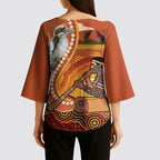 Australia Didgeridoo Kimono Sleeve Blouse Aussie Kookaburra Indigenous Dot Art