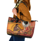 Australia Didgeridoo Leather Tote Bag Aussie Kookaburra Indigenous Dot Art