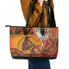 Australia Didgeridoo Leather Tote Bag Aussie Kookaburra Indigenous Dot Art