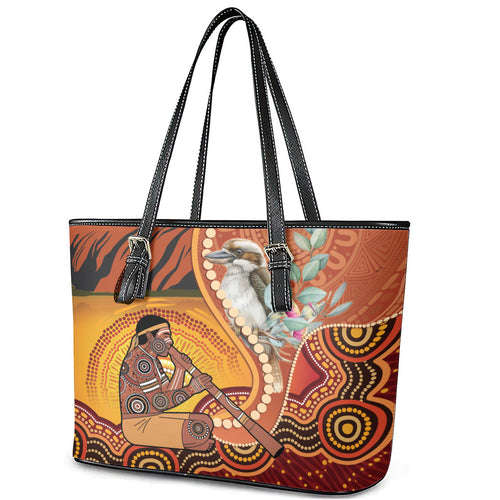 Australia Didgeridoo Leather Tote Bag Aussie Kookaburra Indigenous Dot Art