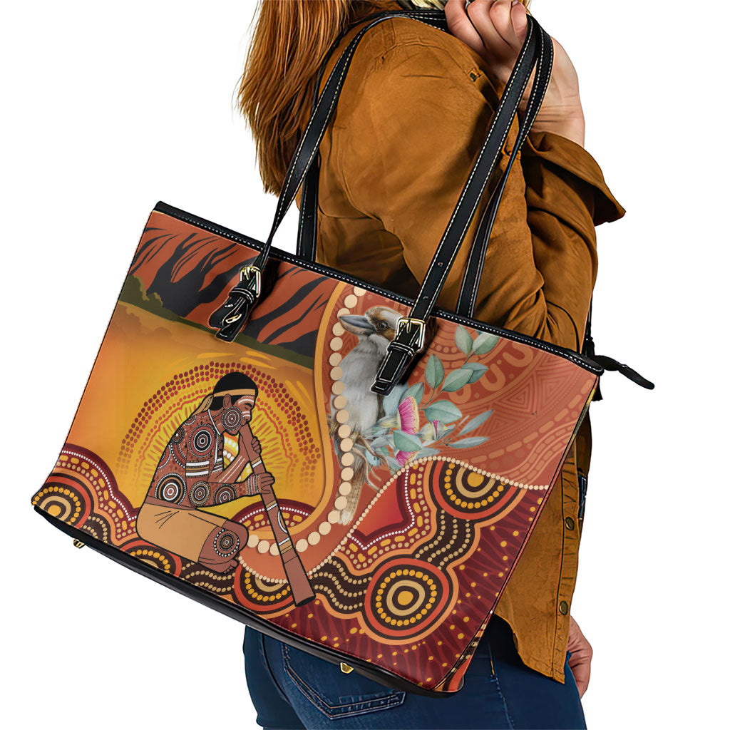 Australia Didgeridoo Leather Tote Bag Aussie Kookaburra Indigenous Dot Art