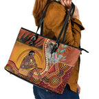 Australia Didgeridoo Leather Tote Bag Aussie Kookaburra Indigenous Dot Art