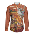 Australia Didgeridoo Long Sleeve Button Shirt Aussie Kookaburra Indigenous Dot Art