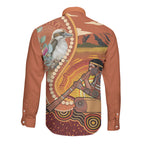Australia Didgeridoo Long Sleeve Button Shirt Aussie Kookaburra Indigenous Dot Art