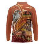 Australia Didgeridoo Long Sleeve Polo Shirt Aussie Kookaburra Indigenous Dot Art