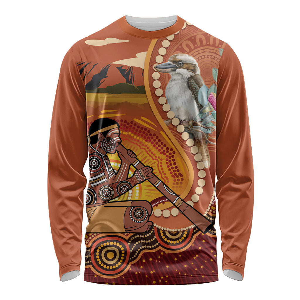 Australia Didgeridoo Long Sleeve Shirt Aussie Kookaburra Indigenous Dot Art