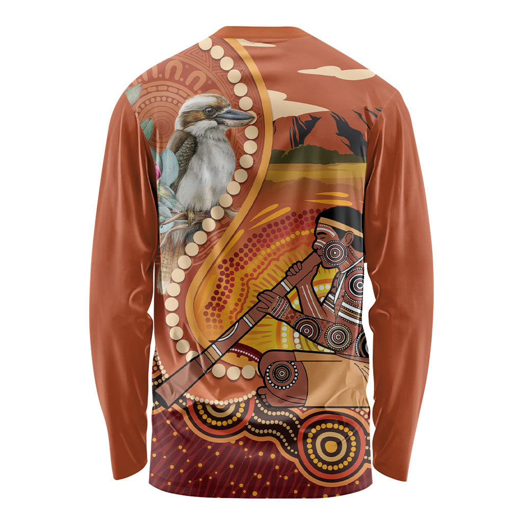 Australia Didgeridoo Long Sleeve Shirt Aussie Kookaburra Indigenous Dot Art