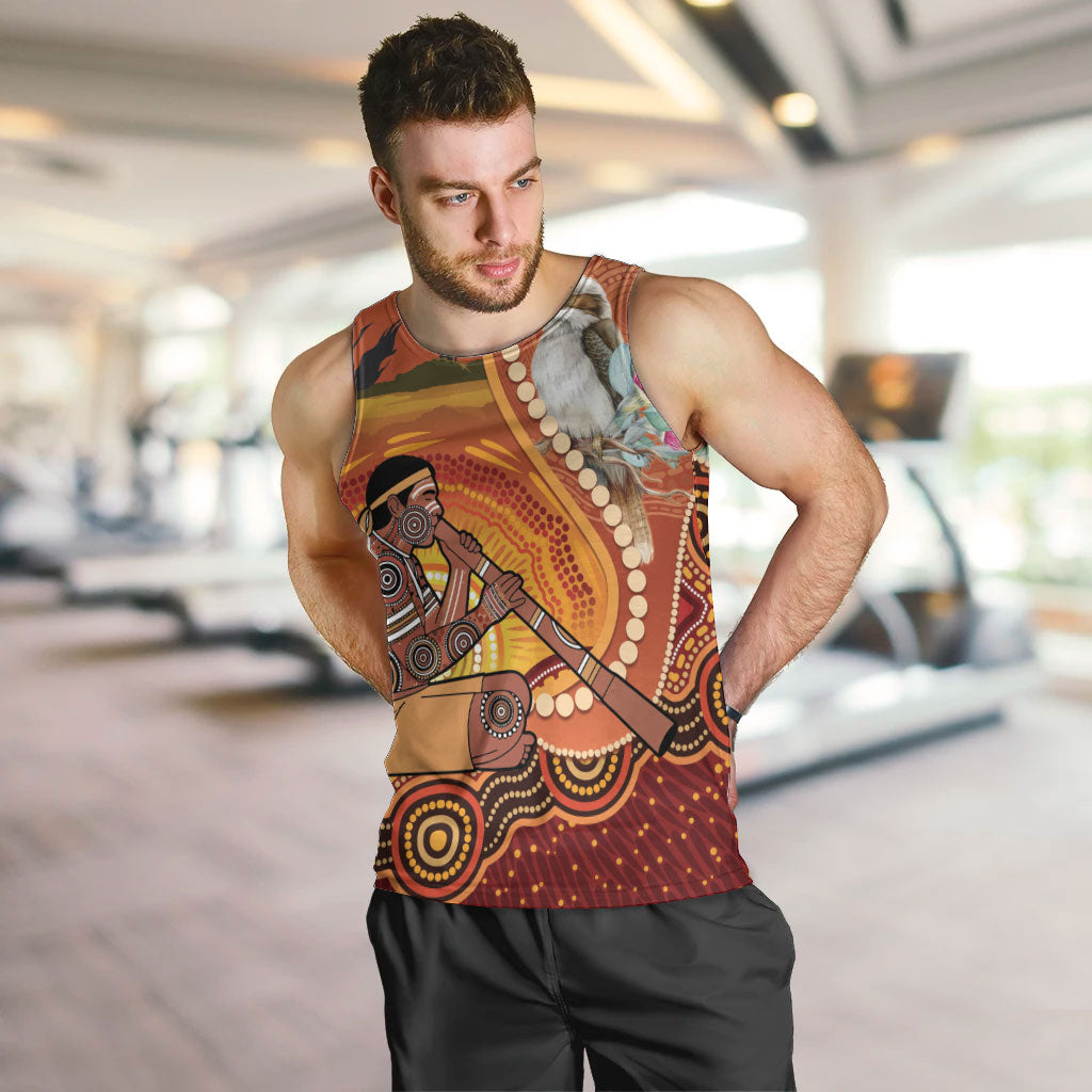 Australia Didgeridoo Men Tank Top Aussie Kookaburra Indigenous Dot Art