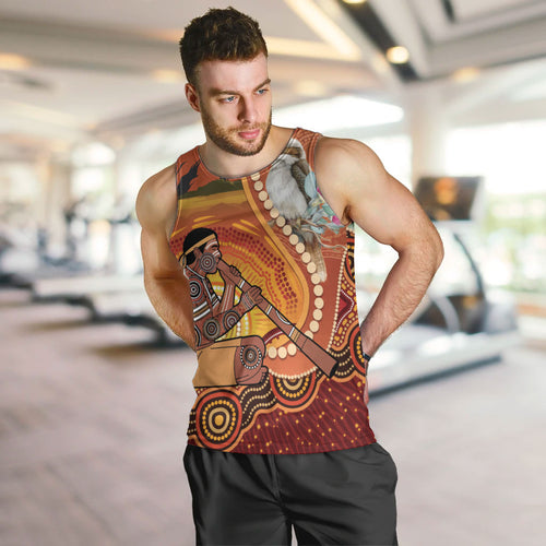 Australia Didgeridoo Men Tank Top Aussie Kookaburra Indigenous Dot Art