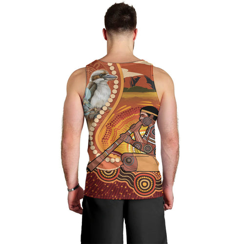 Australia Didgeridoo Men Tank Top Aussie Kookaburra Indigenous Dot Art