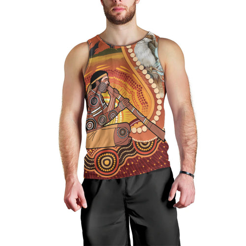 Australia Didgeridoo Men Tank Top Aussie Kookaburra Indigenous Dot Art