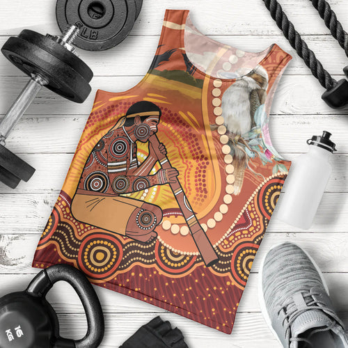 Australia Didgeridoo Men Tank Top Aussie Kookaburra Indigenous Dot Art