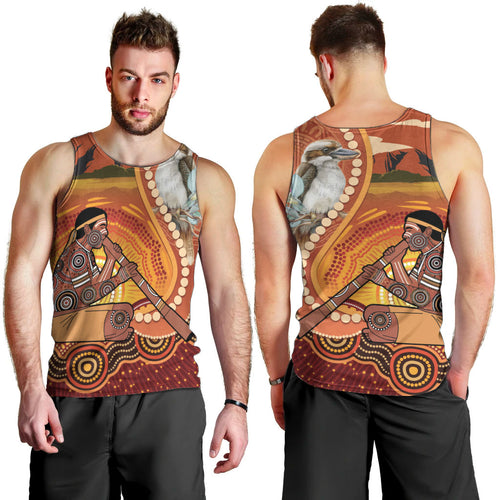 Australia Didgeridoo Men Tank Top Aussie Kookaburra Indigenous Dot Art