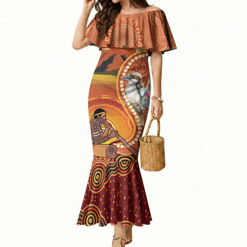 Australia Didgeridoo Mermaid Dress Aussie Kookaburra Indigenous Dot Art
