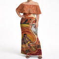 Australia Didgeridoo Off Shoulder Maxi Dress Aussie Kookaburra Indigenous Dot Art