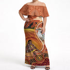 Australia Didgeridoo Off Shoulder Maxi Dress Aussie Kookaburra Indigenous Dot Art