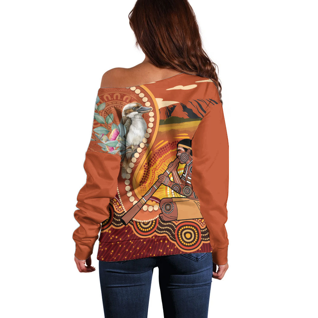 Australia Didgeridoo Off Shoulder Sweater Aussie Kookaburra Indigenous Dot Art