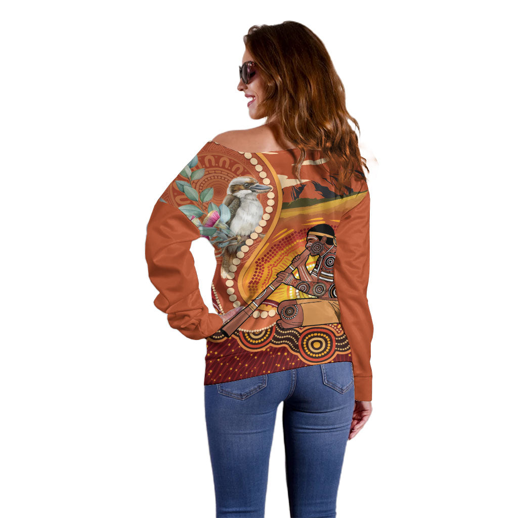 Australia Didgeridoo Off Shoulder Sweater Aussie Kookaburra Indigenous Dot Art
