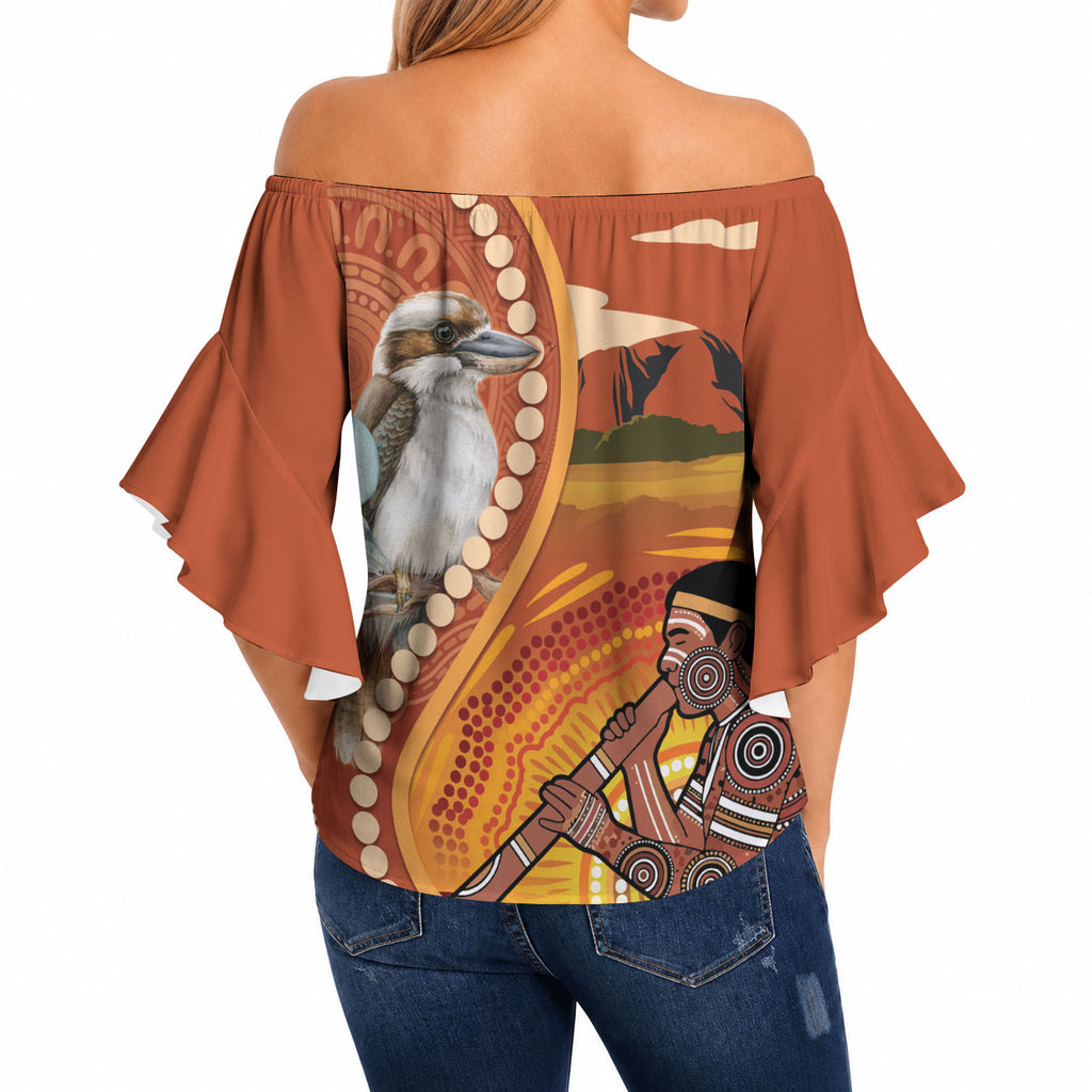Australia Didgeridoo Off Shoulder Wrap Waist Top Aussie Kookaburra Indigenous Dot Art
