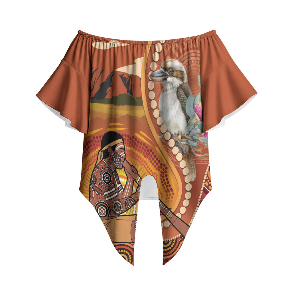 Australia Didgeridoo Off Shoulder Wrap Waist Top Aussie Kookaburra Indigenous Dot Art