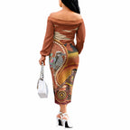 Australia Didgeridoo Off The Shoulder Long Sleeve Dress Aussie Kookaburra Indigenous Dot Art
