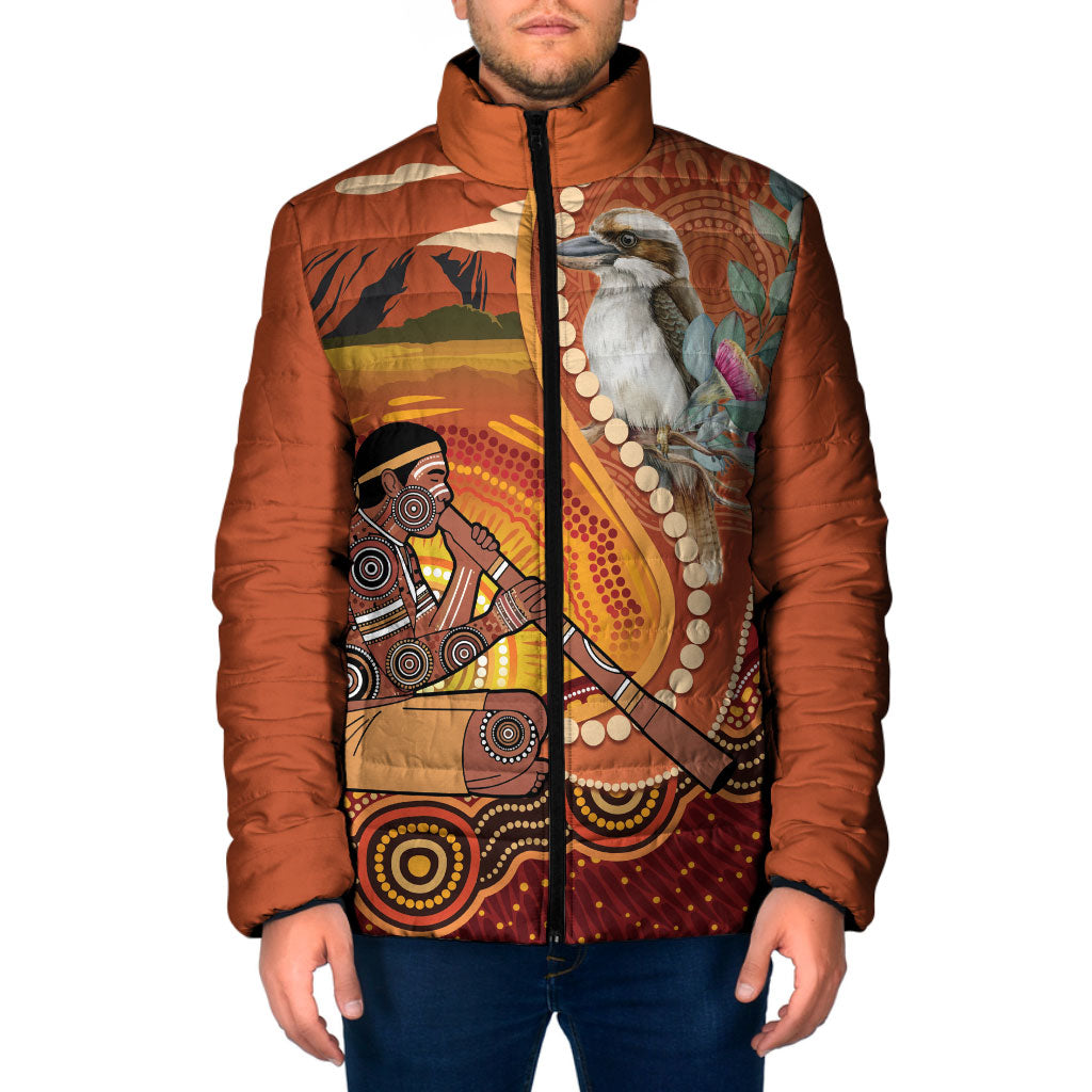 Australia Didgeridoo Padded Jacket Aussie Kookaburra Indigenous Dot Art