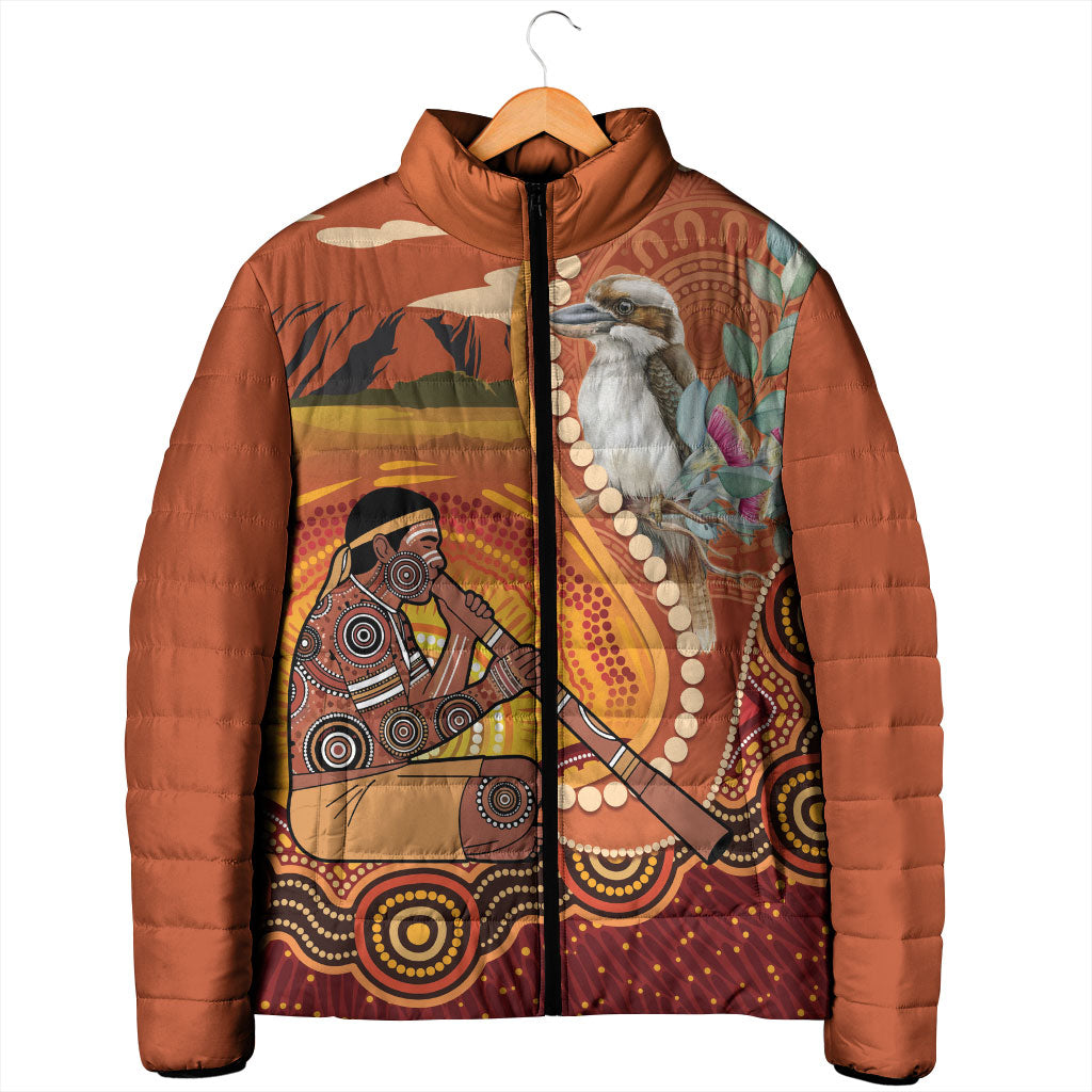 Australia Didgeridoo Padded Jacket Aussie Kookaburra Indigenous Dot Art