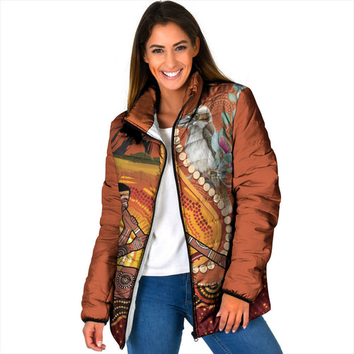 Australia Didgeridoo Padded Jacket Aussie Kookaburra Indigenous Dot Art