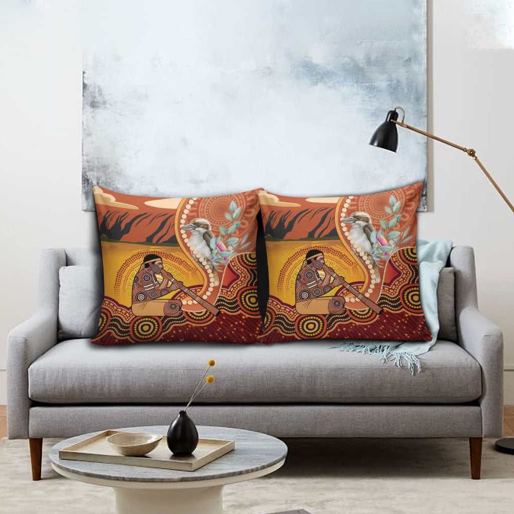 Australia Didgeridoo Pillow Cover Aussie Kookaburra Indigenous Dot Art