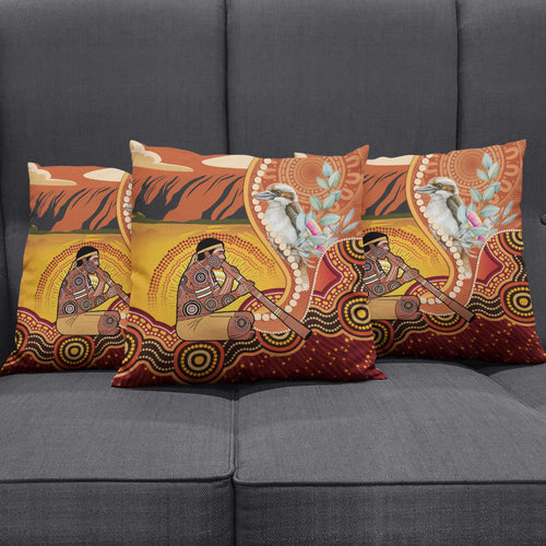 Australia Didgeridoo Pillow Cover Aussie Kookaburra Indigenous Dot Art