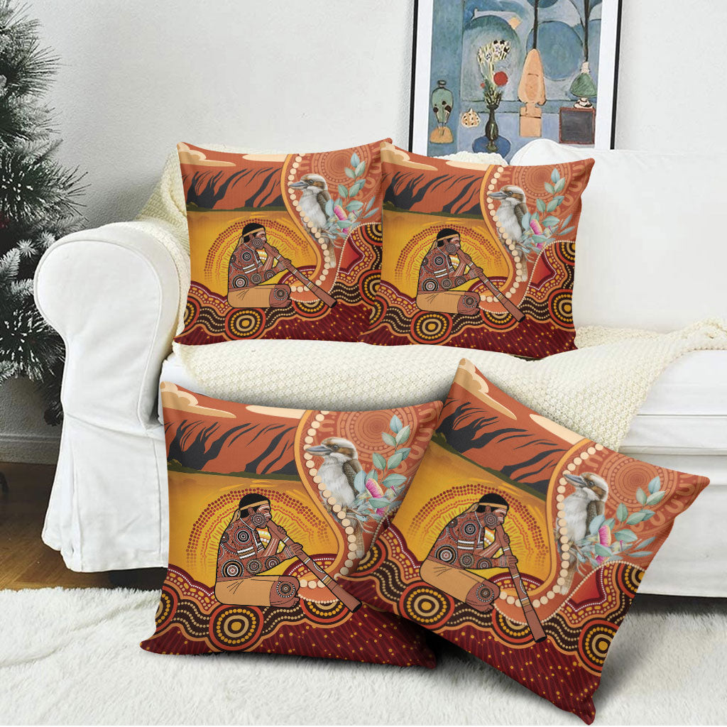 Australia Didgeridoo Pillow Cover Aussie Kookaburra Indigenous Dot Art