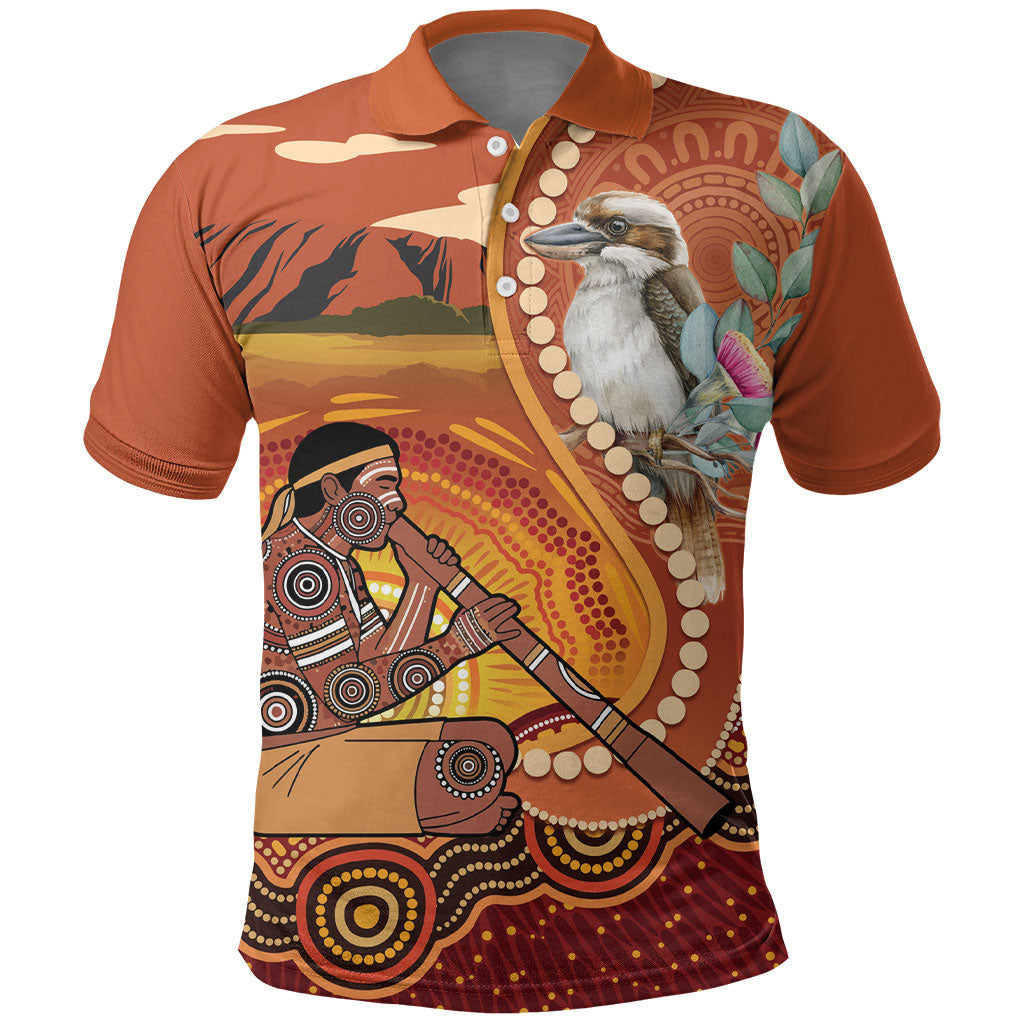 Australia Didgeridoo Polo Shirt Aussie Kookaburra Indigenous Dot Art