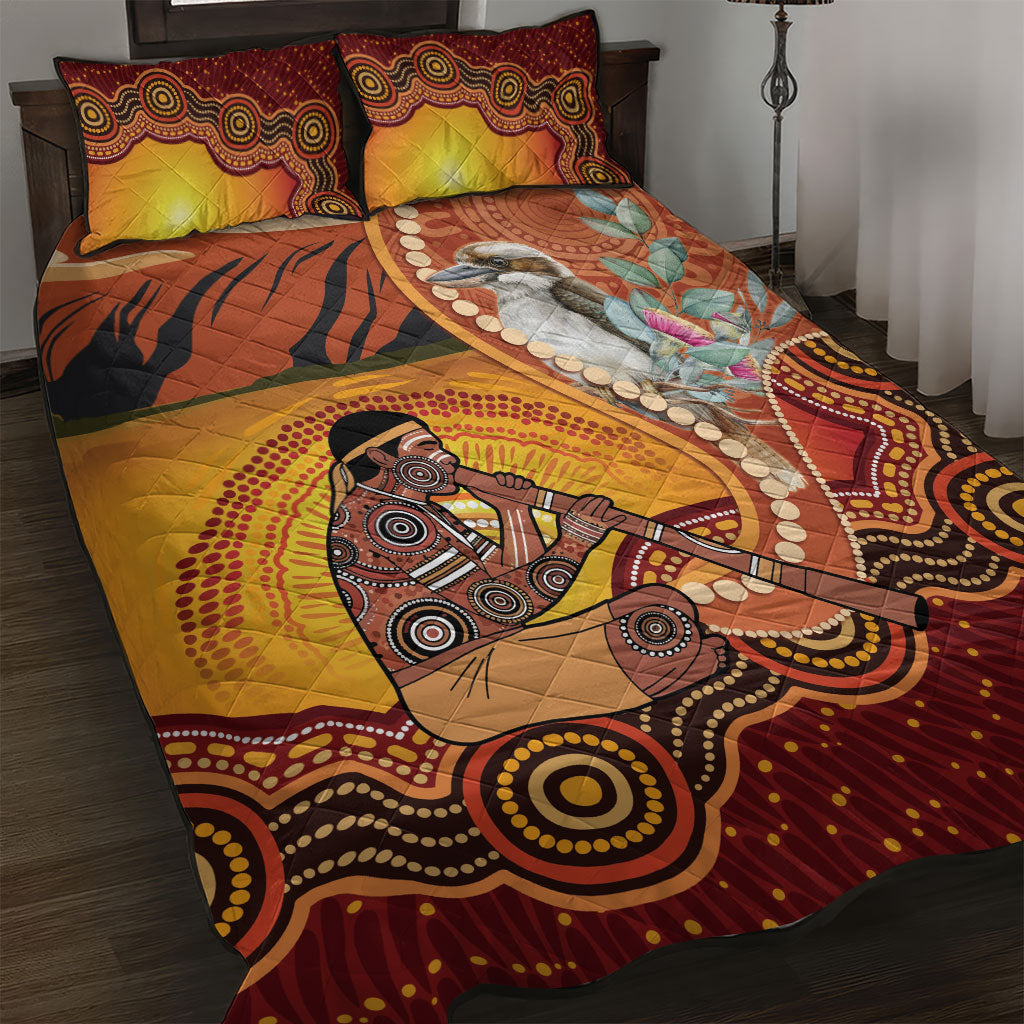 Australia Didgeridoo Quilt Bed Set Aussie Kookaburra Indigenous Dot Art