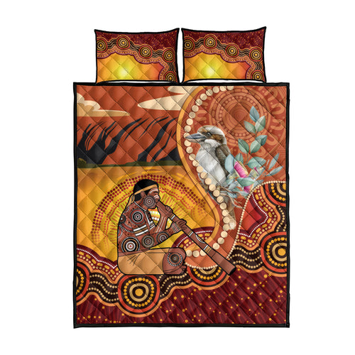 Australia Didgeridoo Quilt Bed Set Aussie Kookaburra Indigenous Dot Art