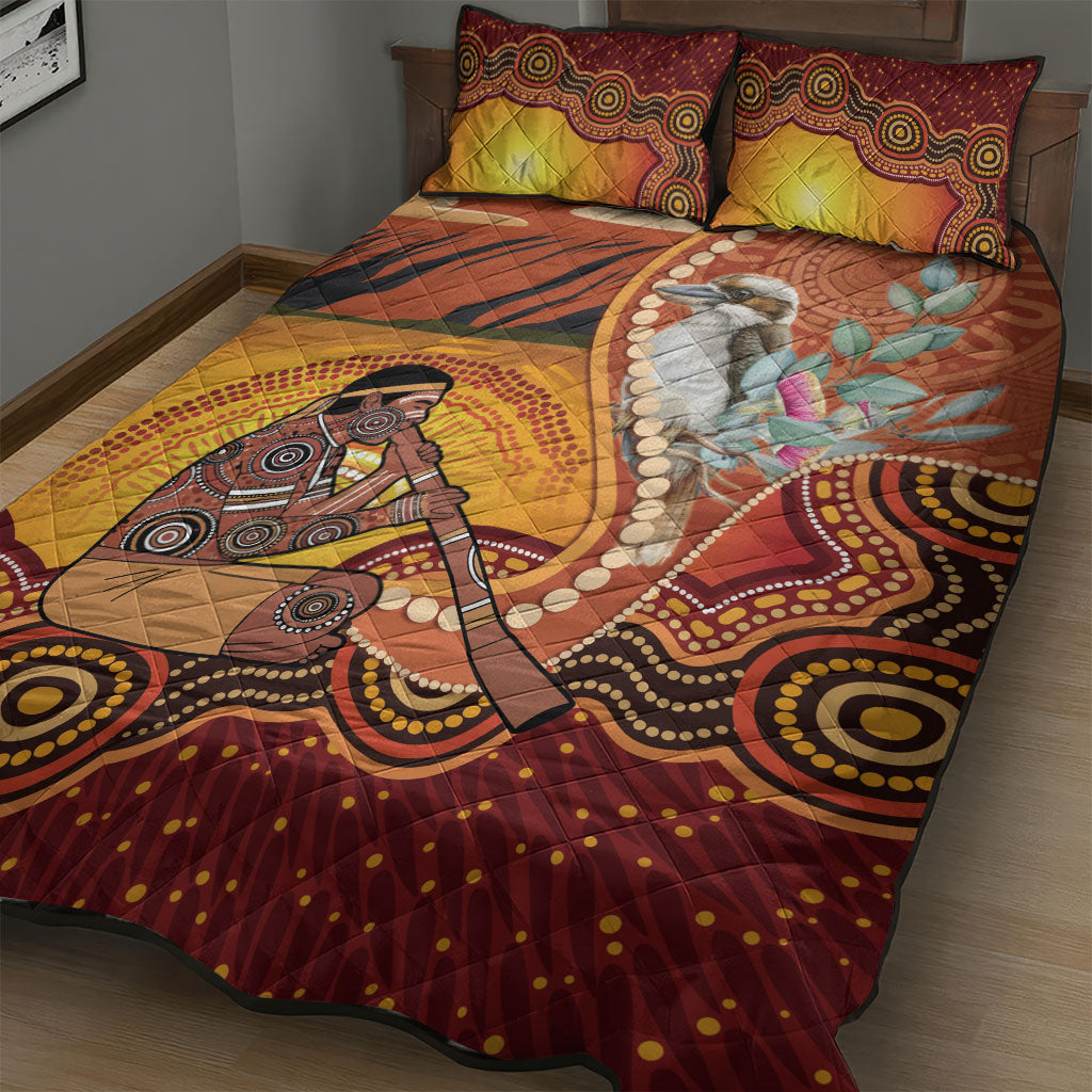 Australia Didgeridoo Quilt Bed Set Aussie Kookaburra Indigenous Dot Art