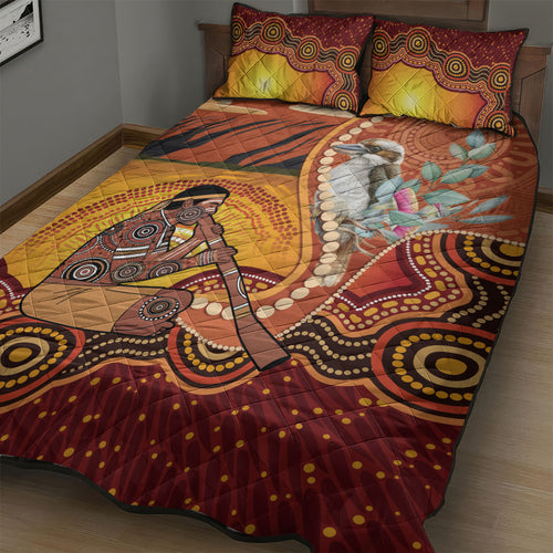 Australia Didgeridoo Quilt Bed Set Aussie Kookaburra Indigenous Dot Art