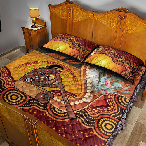 Australia Didgeridoo Quilt Bed Set Aussie Kookaburra Indigenous Dot Art