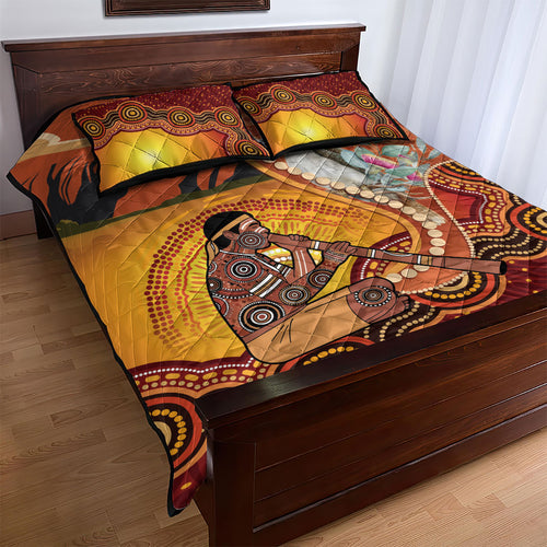 Australia Didgeridoo Quilt Bed Set Aussie Kookaburra Indigenous Dot Art