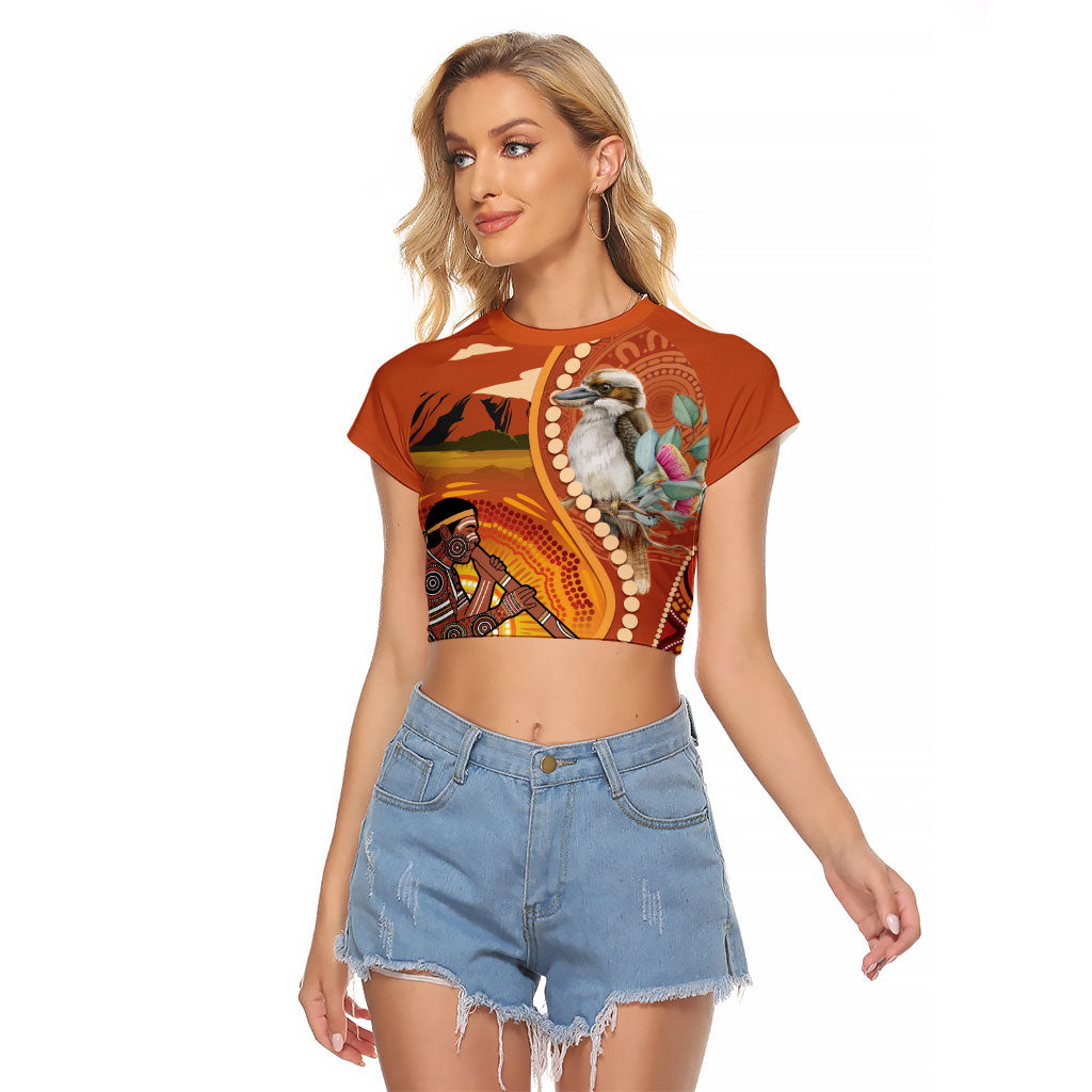 Australia Didgeridoo Raglan Cropped T Shirt Aussie Kookaburra Indigenous Dot Art