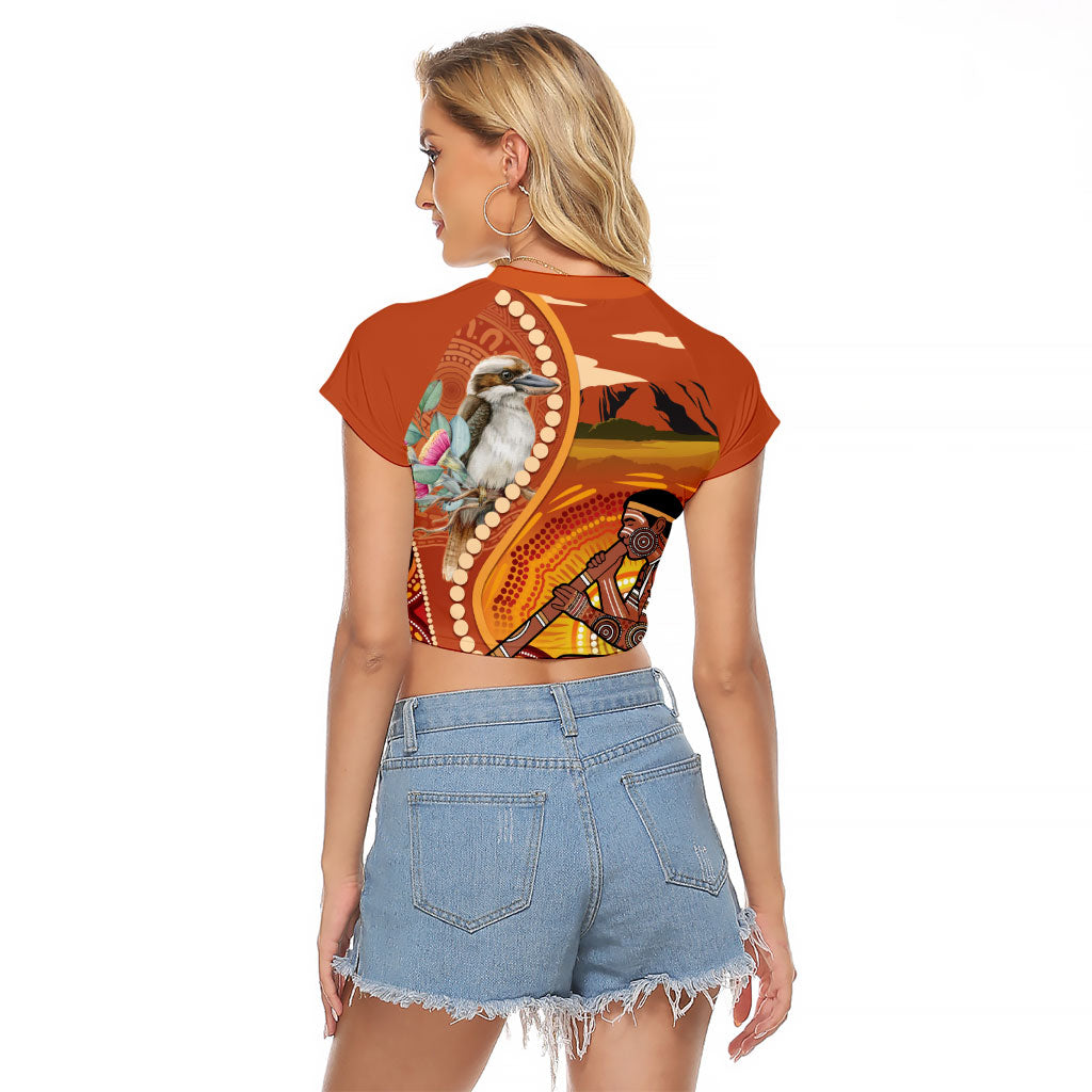 Australia Didgeridoo Raglan Cropped T Shirt Aussie Kookaburra Indigenous Dot Art