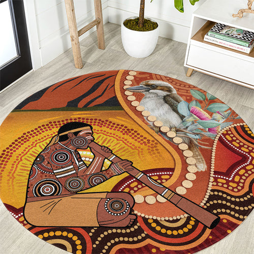 Australia Didgeridoo Round Carpet Aussie Kookaburra Indigenous Dot Art