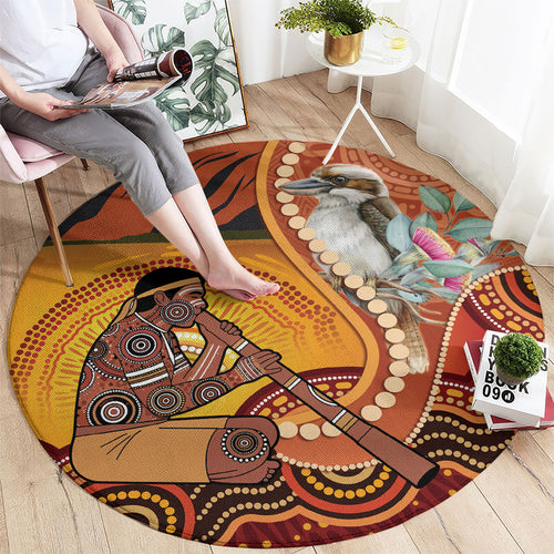 Australia Didgeridoo Round Carpet Aussie Kookaburra Indigenous Dot Art