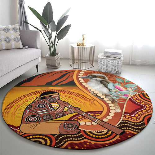 Australia Didgeridoo Round Carpet Aussie Kookaburra Indigenous Dot Art